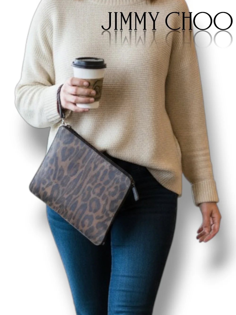 Jimmy Choo Leopard Print Large Zip Portfolio Clutch Document Bag Laptop Sleeve